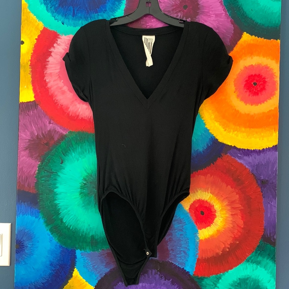 Free People Short Sleeved black bodysuit